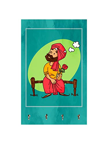 Image of 999STORE key holder for wall stylish holder wall mount hanger organizer Red Rose Take To Sardar Ji key stand for wall (MDF 7.5X12 Inch Multi) KeyholderP014
