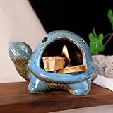 MOUGIGI Blue Ceramic Turtle Palo Santo Burner - Mini Chiminea, Burns Palo SantoγSageγIncense Cones, Doubles as Small Candle Holder for Energy CleansingγYogaγMeditationγZenγAltar Aromatherapy