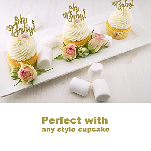 30Pcs Oh Baby Cupcake Toppers Baby Shower Decorations Cghceai Gold Glitter Gender Reveal Cupcake Toppers For Celebrating Baby Shower Boys Girls Birthday Party Supplies #TOP3