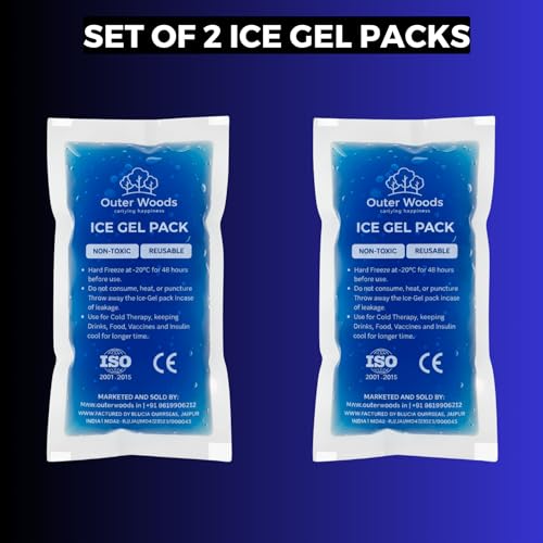 Image of Reusable Ice Gel Packs for Cooler Bags, Breast Milk & Pain Relief - Non-Toxic Leak-Proof Cold Gel Pads for Picnic, Travel, Vaccine, Insulin, Food & Drinks - Hard Freeze Long Lasting Blue