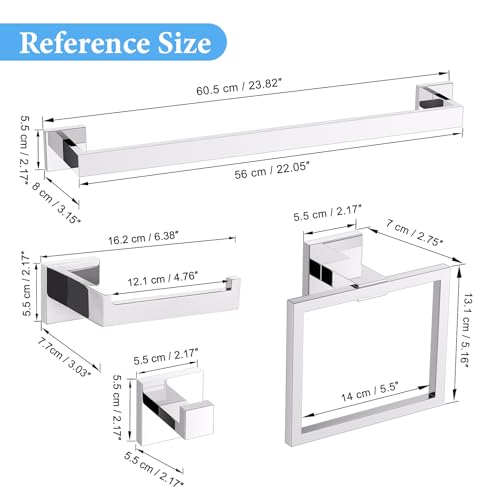TURS Chrome 10-Piece Bathroom Hardware Accessories Set Towel Bar Holder Set SUS304 Stainless Steel Towel Racks for Bathroom Wall Mounted, 23.6-Inch by TURS - Used condition - Image 3