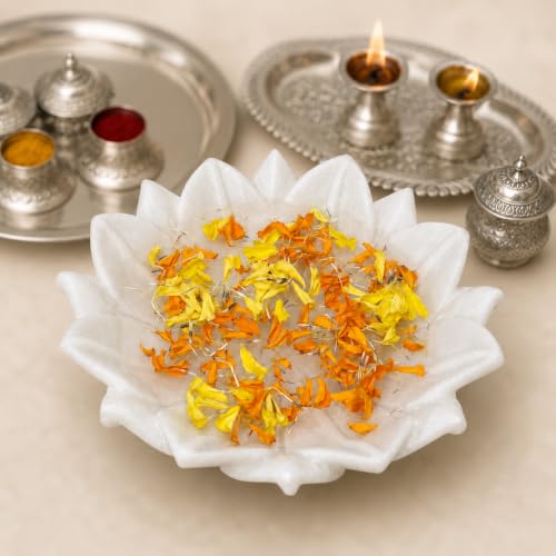 Image of Marble Urli Bowl for Home Decor | Handcrafted Floating Bowl, Decorative Centerpiece for Living Room Table, Luxury Stone Urli Dish, Pooja Decor & Festive Gift Item (Floral /6 Inch)