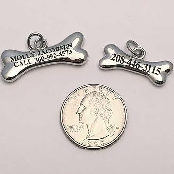 LuckyPet Pet ID Charm Tag - Bone - Custom Engraved cat and Dog ID Tags. Jewelry That ensures pet Safety - Size Medium