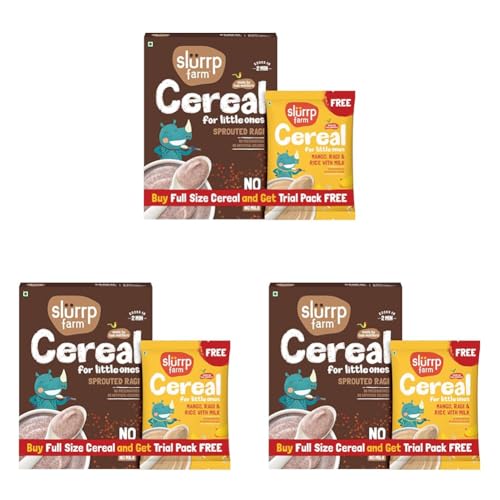 Image of Slurrp Farm No Added Sugar, No Salt, Sprouted Ragi Powder | 100% Natural Ragi Flour | Free Mango Cereal Trial Pack | 250g + Free 50g (Pack of 3)