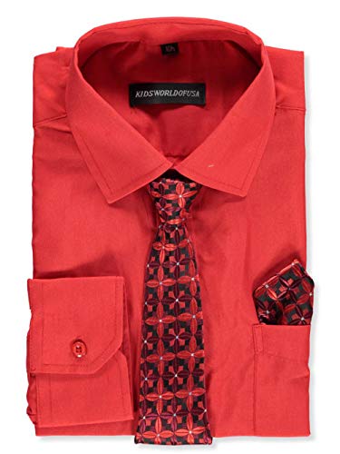 Kids World Big Boys' Dress Shirt & Tie - red, 18