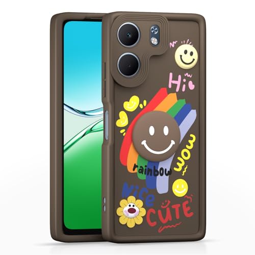 Image of Pikkme Back Cover for Oppo A5x | Soft Silicone| Cute Rainbow Smile & 3D Cartoon Flower Design | Shockproof Raised Camera Protection Bumper Case (Brown)