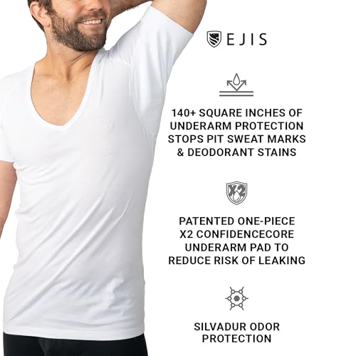 Sweatproof Undershirt Mens Cotton Deep V w Sweat Pads, Silver Treated to Fight Embarrassing Odor, Aluminum Free Alternative2