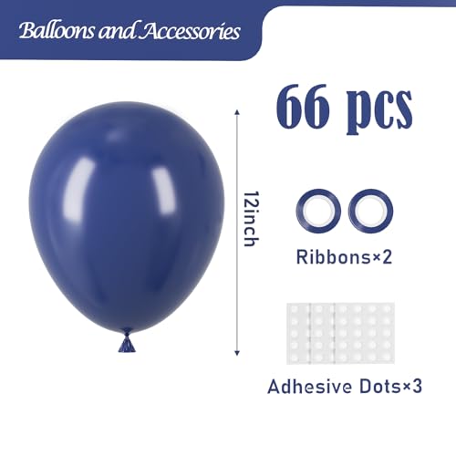 Image of Voircoloria Navy Blue Balloons, 66pack 12inch Dark Blue Latex Party Balloons for Graduation, Wedding, Birthday, Baby Shower, Gender Reveal, Anniversary Party Decorations