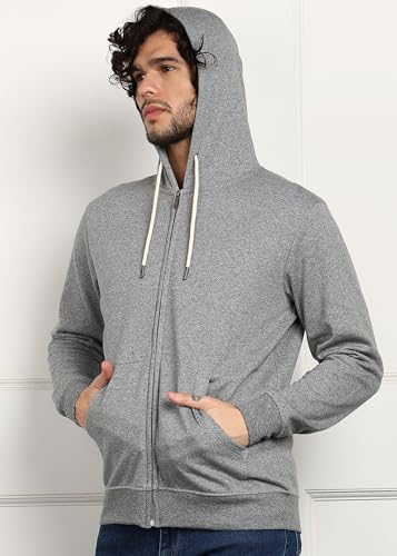 Image of Alan Jones Clothing Men's Solid Zipper Hooded Sweatshirt | Ribbed Hem, Lined Hood, Side Pockets, Durable Zip | Multiple Colors