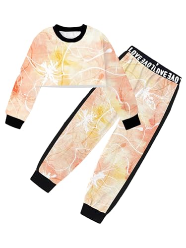 Image of Betusline Girls 2 Piece Outfits Girls Cropped Sweatsuit Pants Outfit Clothes Set, 4T-14 Years
