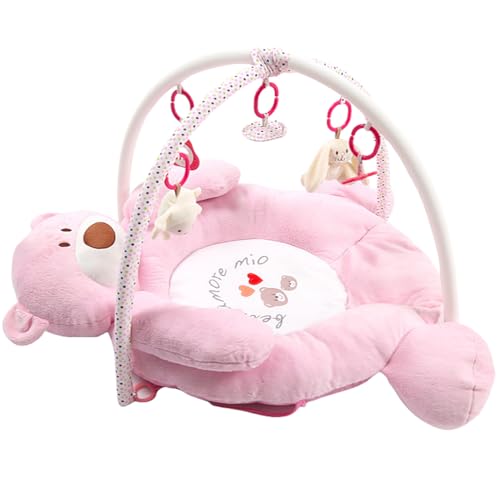 Vzqr ベビーハイハイマット・ベビーフィットネスマット プレイマット 音楽プレイジム 3Dマッサージボール付き 早期教育・知育 手足の協調を育む うつ伏せ/寝返り/お座り対応 柔らかく肌に優しい 低刺激 滑り止め 赤ちゃん用 (ピンクベア)