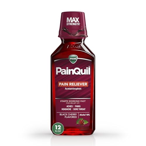 Vicks PainQuil Pain Relief Acetaminophen 1000mg Max Strength Adult Pain Reliever Liquid 12oz Backache Headache Relief 1 Daytime Pain Reliever