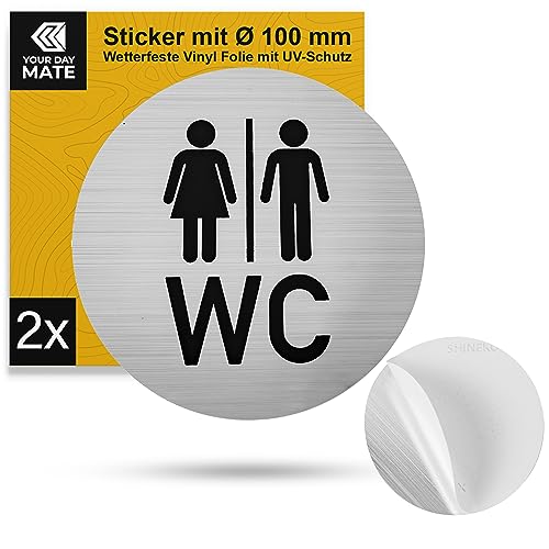 Juego de pegatinas 'WC señoras caballeros', 2 pzs, Ø 100 mm, diseño 1, lámina autoadhesiva, pegatina de aseo para uso en interiores y exteriores, señal autoadhesiva de aseo, señal de puerta de aseo