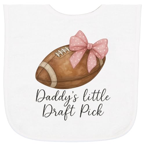 inktastic Daddy's Little Draft Pick Football Pink Bow Baby Terry Cloth Bib