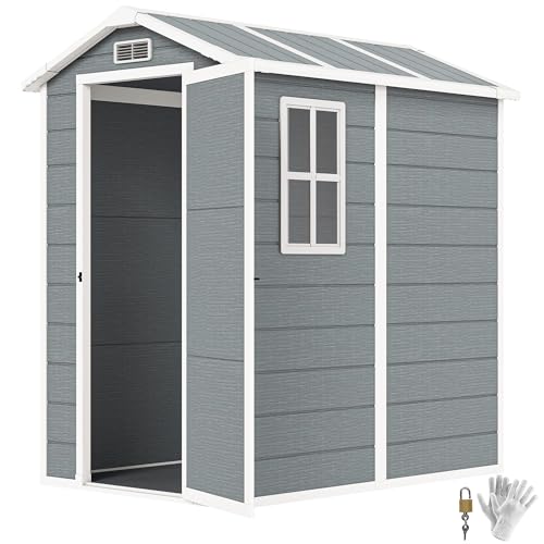 Outsunny Gerätehaus 2,1m² Wasserdicht mit Boden 131x186x198/172 cm Grau