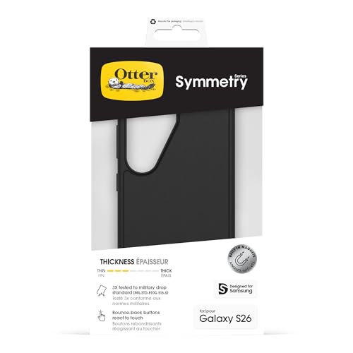 Image of OtterBox Samsung Galaxy S26 Symmetry Series Case - Black, Thin, Phone Case for Samsung Galaxy, Built-in Fast Charge Magnets & Rasied Edges
