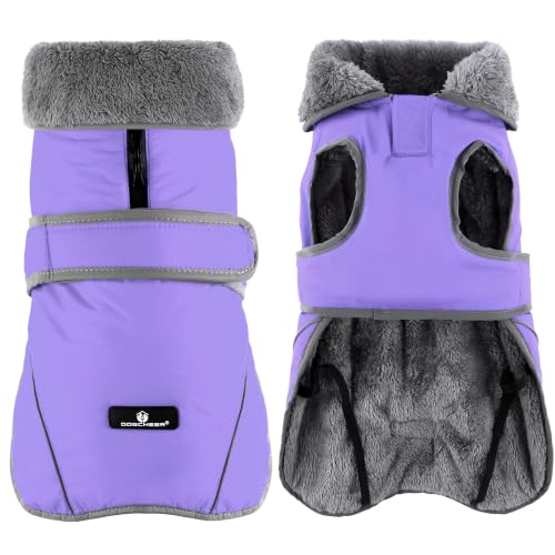 Image of Dogcheer Dog Coat, Waterproof Dog Jacket Reflective Pet Winter Coat with Adjustable Hook & Loop, Christmas Puppy Fleece Jacket Warm Turtleneck Snowsuit for Small Medium Large Dogs - Taro Purple, 2XL
