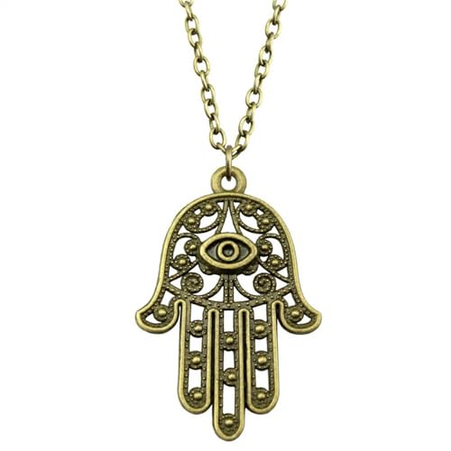 Collier pendentif main et œil 42x28mm avec longue chaîne pour homme et femme