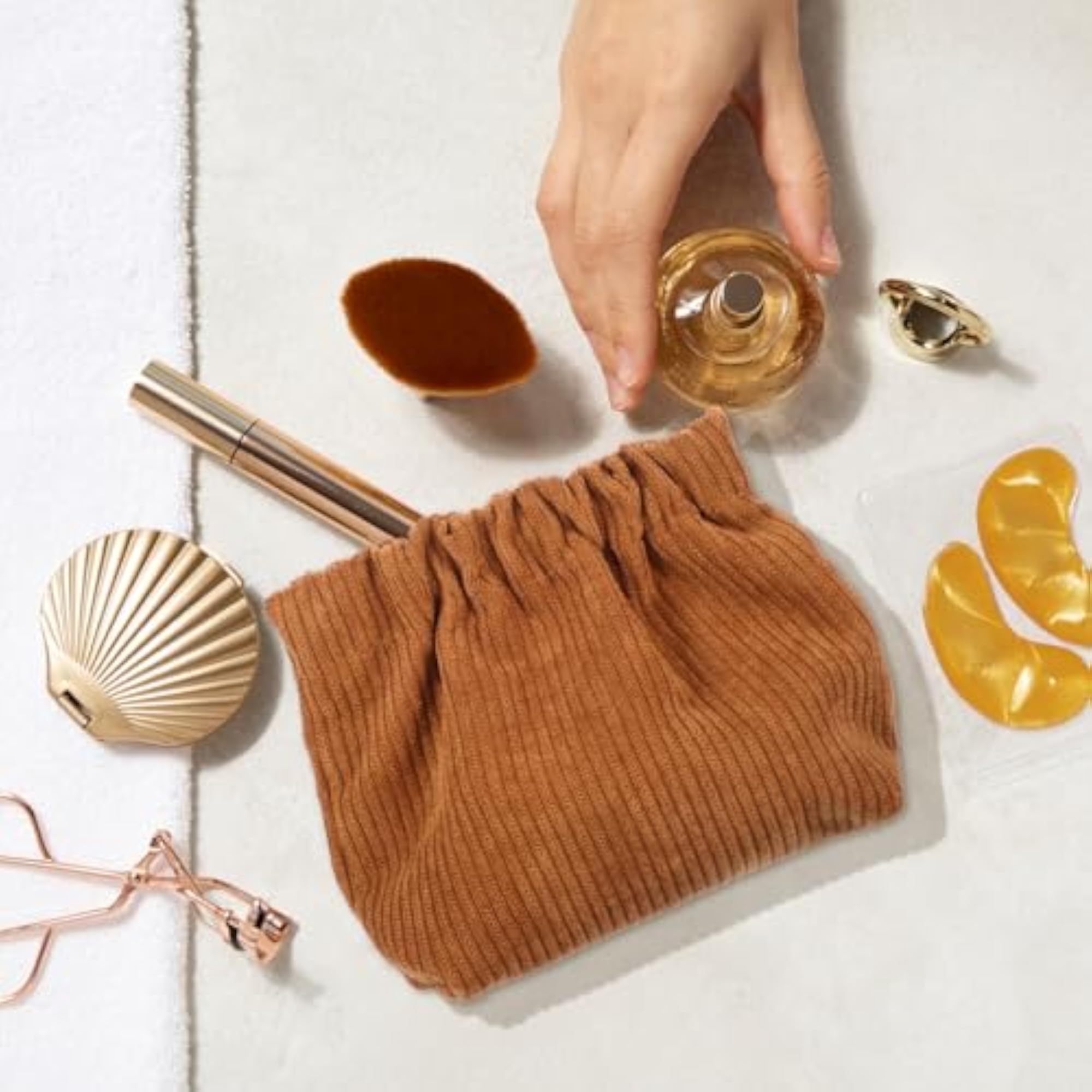 6 Pcs Corduroy Elastic Storage Bag Set, Portable Pouch