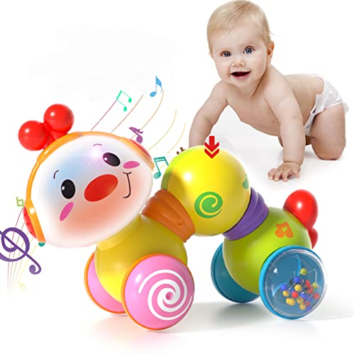 HOLA 6 Month Old Baby Toys 6 to 12 Months, Press and Go Musical Light Up Caterpillar Learning Crawling Toys for Babies Infant Toys 6 7 8 9 10 12 Months Old Toys for 1 Year Old Boy Baby Girl Gifts