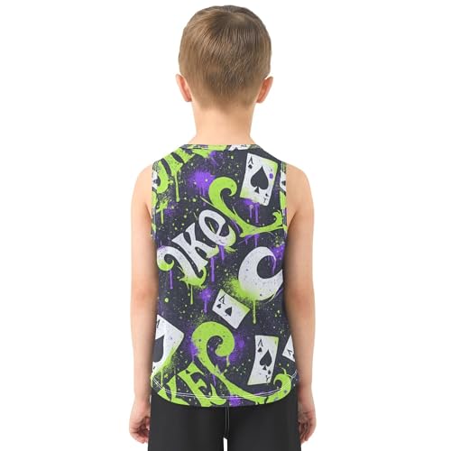 JUNZAN Poker Card Tank Top for Boys Sleeveless Teens Vest Kids Active Shirt for Basketball Sports Beach 3T3