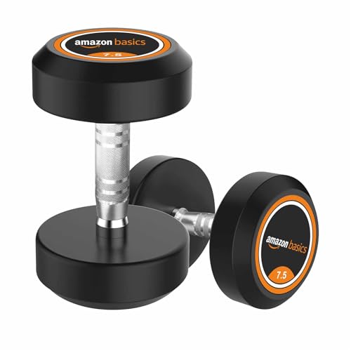 Image of Amazonbasics Professional Rubber Coated 15 Kg Bouncer Dumbbells Set for Full Body Workout (Set of 2, 7.5 Kg), Multicolor