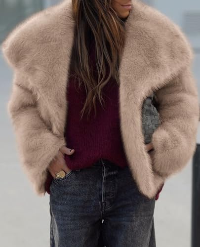PRETTYGARDEN Womens Winter Coats 2025 Trendy Long Sleeve Furry Faux Fur Jackets Button Lapel Warm Fall Outwear with Pockets2