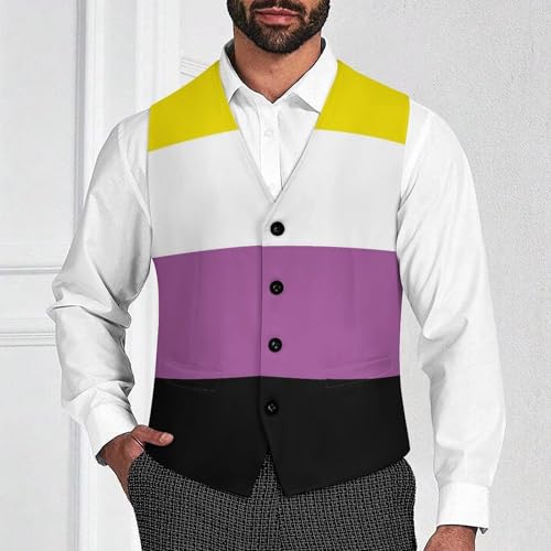 Non-Binary Pride Community Flag Men's Suit Vest Slim Fit V-Ncek Waistcoat Business Casual Vest2