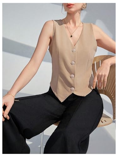 OYOANGLE Women's Suit Vest V Neck Sleeveless Button Down Work Dressy Business Casual Top3