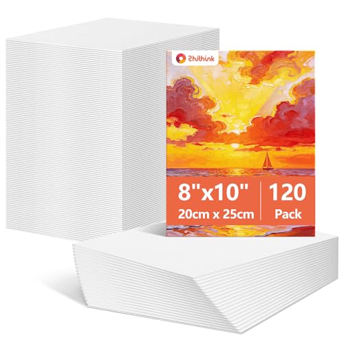 Zhithink Canvas Boards for Painting 120 Pack 8x10 Cotton Canvas Panels Primed Acid Free for Oil Acrylic Paint Gouache and Tempera