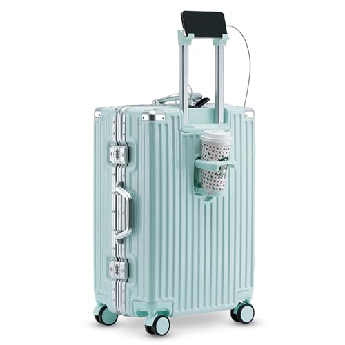 Aluminum Frame Carry-On Luggage with TSA Lock, Zipperless Design, Cup Holder & Charger, 360° Rotatable, Airline-Approved Suitcase for Men and Women (Mint green, 20in)