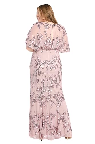 Image of R&M Richards Women's Long Beaded Floral Gown W /Sheer Capelet & Flutter Sleeves - Cocktail Party Evening Style