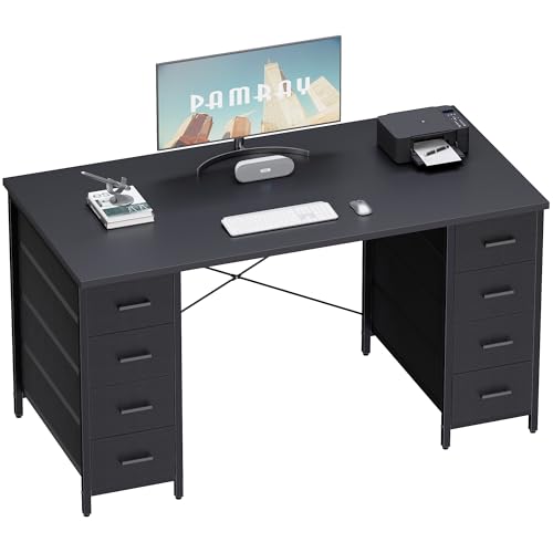 Pamray 47 Inch Computer Desk with 8 Fabric Drawers for Home Office Work