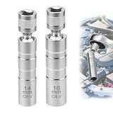 MumdoYAL 2 Stück Zündkerzenschlüssel 14 mm und 16 mm, Magnetischer Flexibler Universal-Zündkerzenschlüssel-Satz, Zündkerzen-Ausbauwerkzeug, Zündkerzenhülse zum Entfernen von Zündkerzen, Silbrig