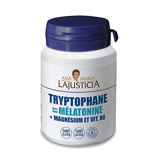Ana Maria Lajusticia -Tryptophane enrichi en mélatonine +magnésium +vitamine B6 -60 comprimés. Il induit le sommeil et améliore sa qualité. Convient aux végétaliens. Boîte pour 30 jours de traitement Cover