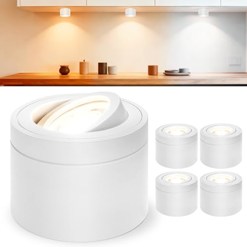 Laiebri 4x Led Aufbauspots Weiß - 30° Schwenkbar Ø80x60mm Deckenstrahler - inkl. 6W 600LM Led Modul 230V 2700K/4000K/6500K Dimmbar Deckenspots - Aufbaustrahler - Aufputz Spots
