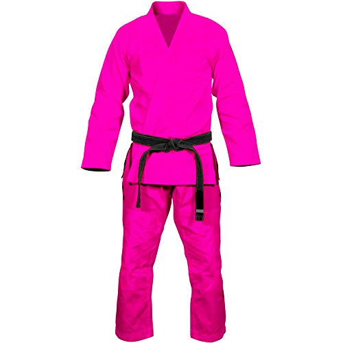Max5 Full Blank Brazilian Jiu Jitsu Gi MMA Martial Arts Uniform BJJ Gi Grappling Kimono (Pink/White, A3)