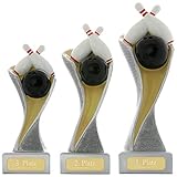 Pokalset je 1x Größe S, M, L Pokal Bowling Kegeln Pokal Pokalset METZ mit Gravurplatte und Gravur
