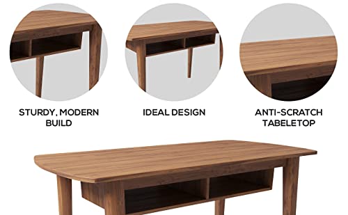 Modern Design By Crafts & Comfort Monza Computer Desk, Mid Century Desk With Recessed Drawers, Writing Desk For Small Area - Walnut/Walnut #TOP4