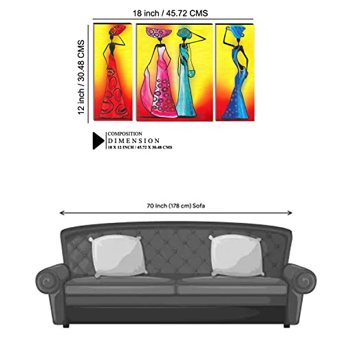 Image of Indianara Set of 3 Modern Art MDF Art Painting (0005FL) without glass 4.5 X 12, 9 X 12, 4.5 X 12 INCH