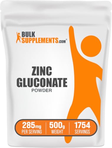 BulkSupplements.com Zinc Gluconate Powder - Zinc 40mg Mineral Supplement for Immune Support - Gluten Free 285mg per Serving 500g (1.1 lbs) (Pack of 1)