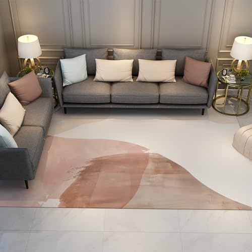 Modern Ink Art Area Rug Abstract Minimalist Pink Brown Indoor