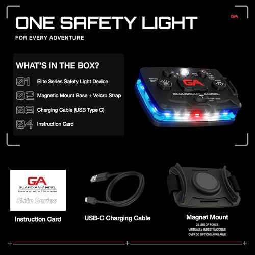 Image of Guardian Angel Elite Series Safety Light (Blue /White Front & Blue Rear) - Rechargeable, Magnetic, Hands-Free Wearable LED Flashlight for Law Enforcement, First Responders, Firefighters, & Rescue Ops