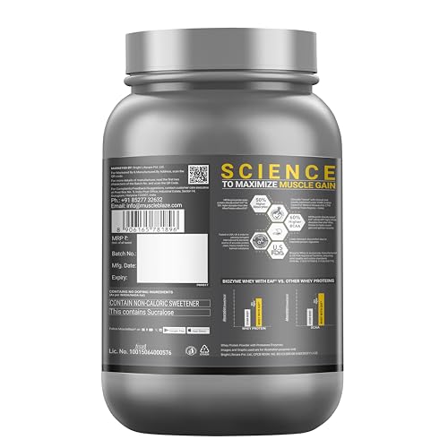 Image of MuscleBlaze Biozyme Performance Whey Protein Powder, French Vanilla Creme (1kg / 2.2lbs) | 25g Protein Per Scoop | Clinically Tested 50% Higher Protein Absorption