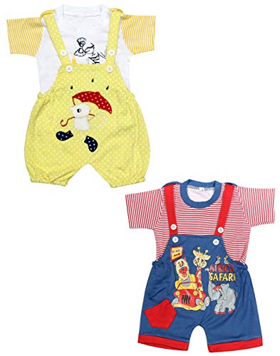 Image of babeezworld dungaree for Boys & Girls casual printed pure cotton-Pack of 2 (9101990001166; Multi Colour)