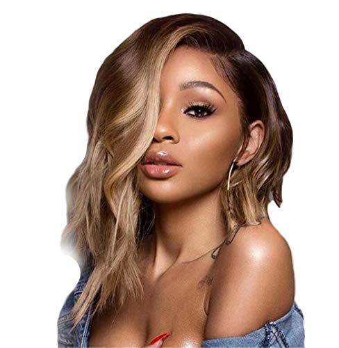 Andongnywell Brown Lace Front Brazilian Human Hair Body Wave Wigs for Women Dark Rooted Brown Blonde Lace Wigs (Brown,One_Size)