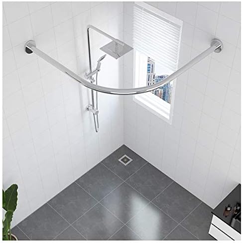 Easy Installation Shower Curtain Rod Adjustable Corner Ceiling Support Curved Rod,Extendable Shower Curtain Pole, L Shaped Shower Curtain Rail, Curved Shower Curtain Rod, Stainless Steel Ten