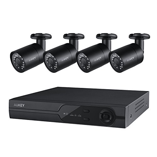 Preisvergleich Produktbild AUKEY WatchTower Überwachungssystem, 4 wetterfeste Sicherheitskameras / Überwachungskameras mit 720p, 25 m Nachtsicht und 1 TB HD XVR (VT-SC1)