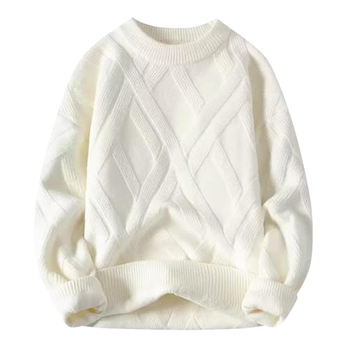 Men's Knit Sweater Crewneck Loose Fit Casual Twist Patterned Textured Long Sleeve Cable Knitted Pullover Sweaters