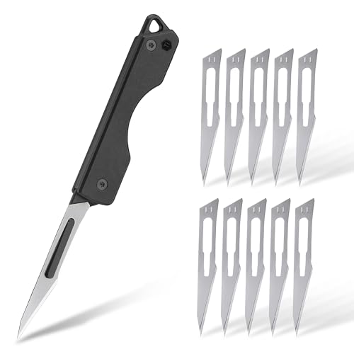 KeyUnity KK01S Titanium Klappmesser, Utility EDC Taschenmesser mit #11 austauschbare Klinge, für Outdoor-Jagd, Camping, Angeln, Wandern für Männer & Frauen (Schwarz)